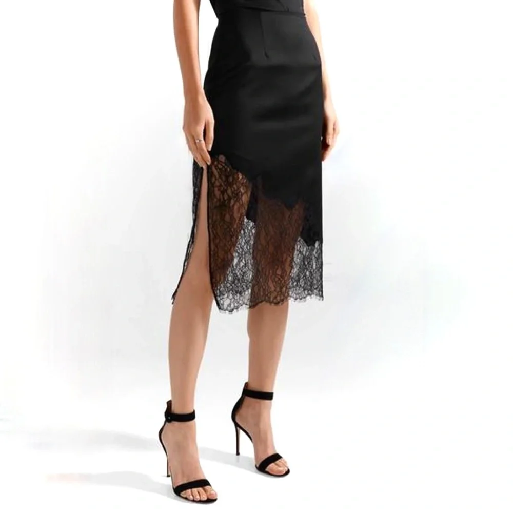 Alice + Oliva Lace Embellished Midi Pencil Asymmetrical Hem Skirt US6 NEW
